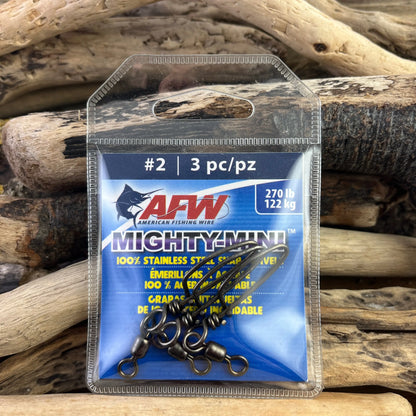 AFW Mighty Mini Stainless Snap Swivels, Size #2, 270 lb / 122 kg test, Gunmetal Black, 3 pc SPRITE Fishing