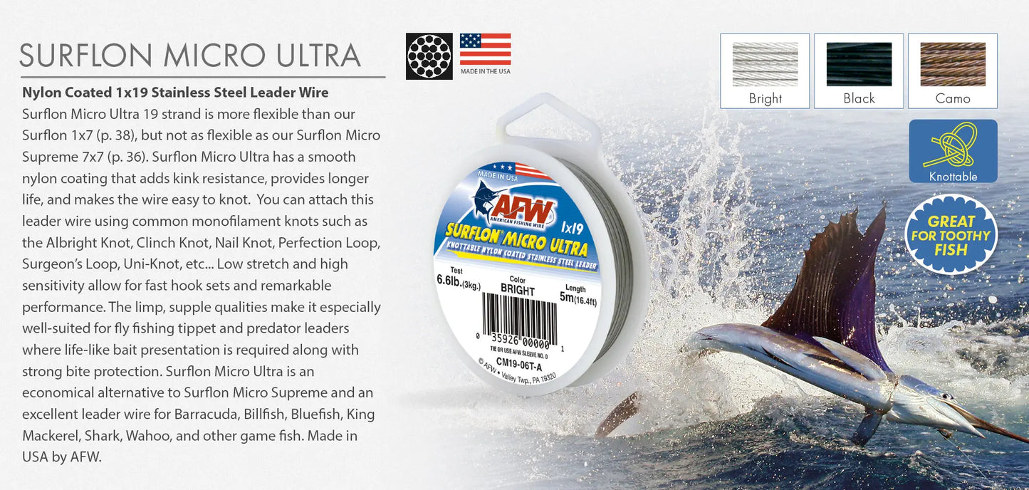 AFW Surflon Micro Ultra 19-Strand Leader Wire for making your own Traces SPRITE Fishing