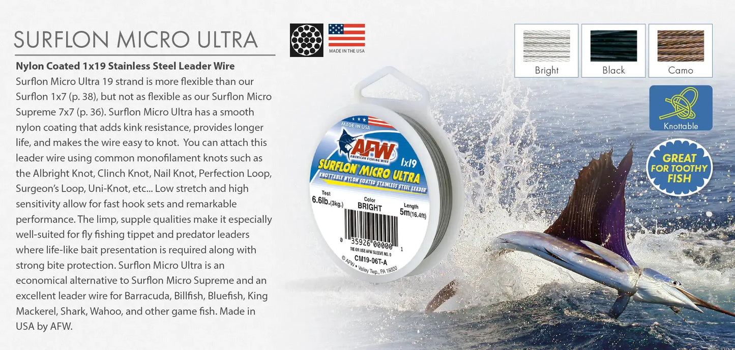 AFW Surflon Micro Ultra 19-Strand Leader Wire for making your own Traces SPRITE Fishing