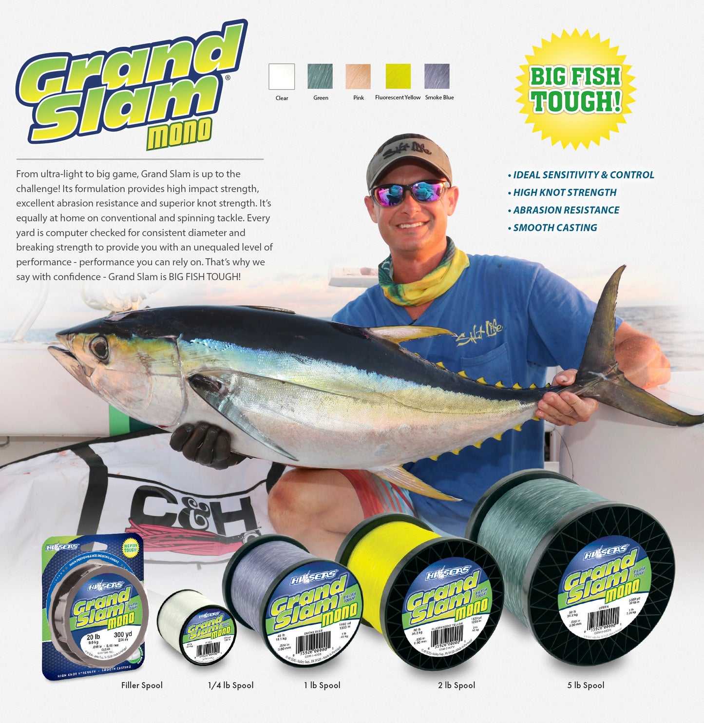 Grand Slam Monofilament Line, 40 lb / 18.1 kg test, .024 in / 0.60 mm dia, Fluorescent Yellow, 7400 yds yd / 6767 m 40% off (price adjusted at checkout)