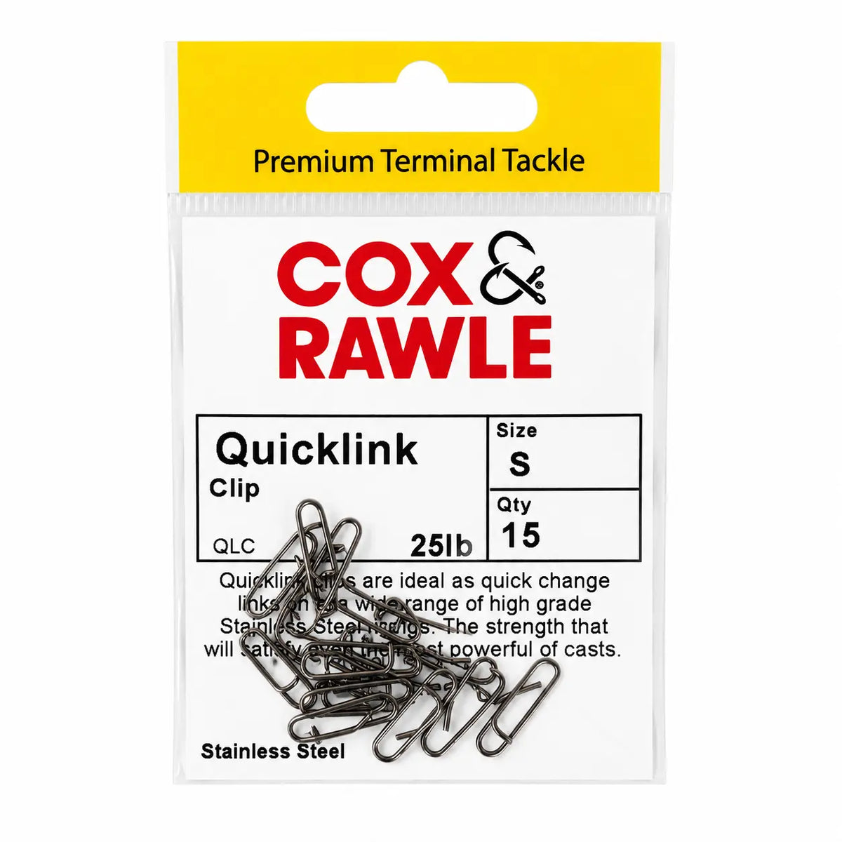 Cox & Rawle QuickLink Clips for fast, reliable, secure links to Lures, Leads and Terminal Tackle