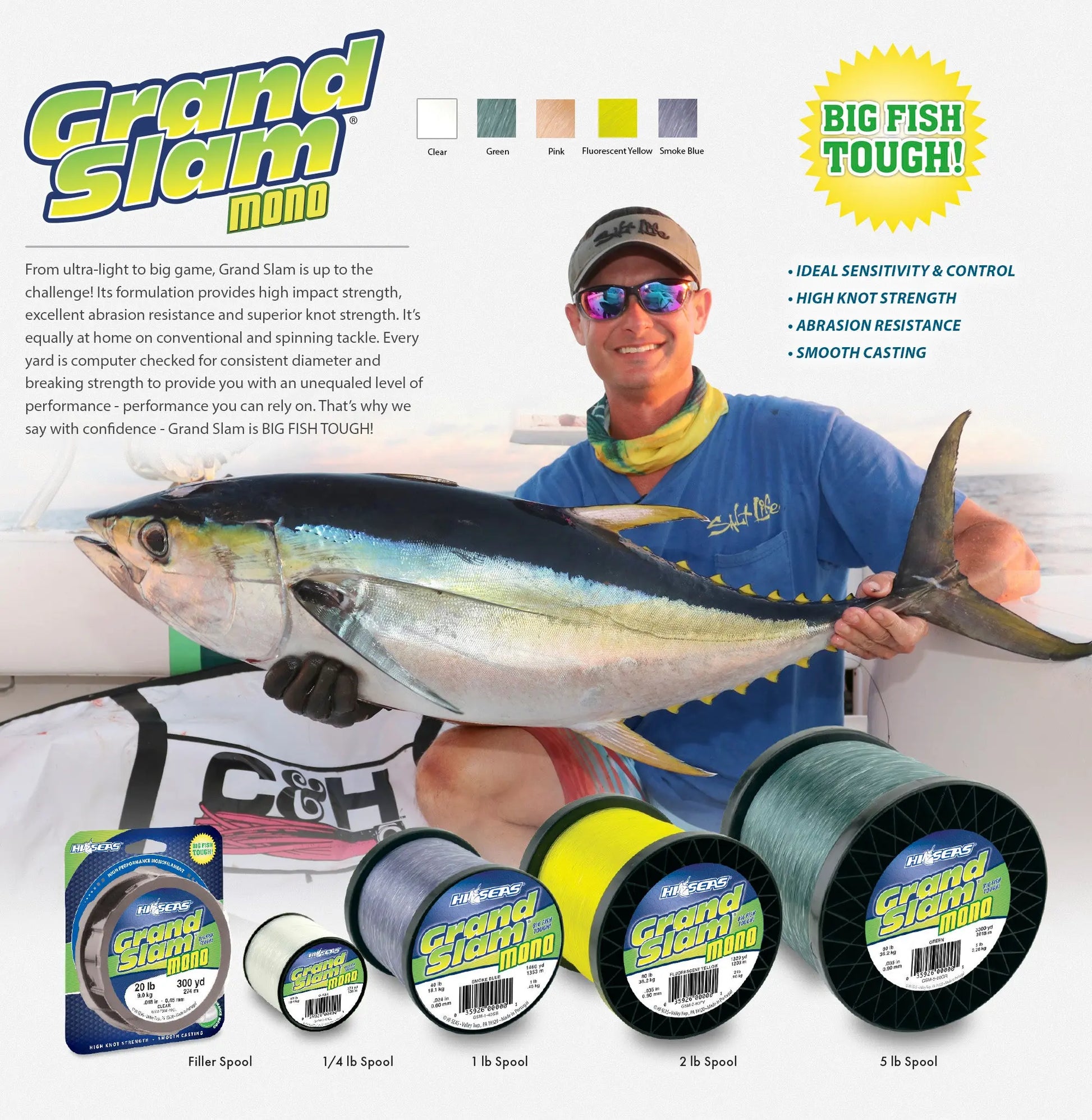Hi-Seas Grand Slam Monofilament Line - 5lb Spool SPRITE Fishing