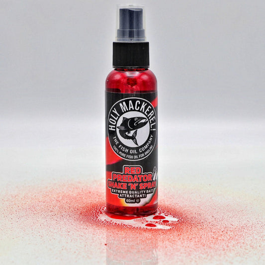 Holy Mackerel! Shake 'n Spray Red Predator Bait Attractant Bottle