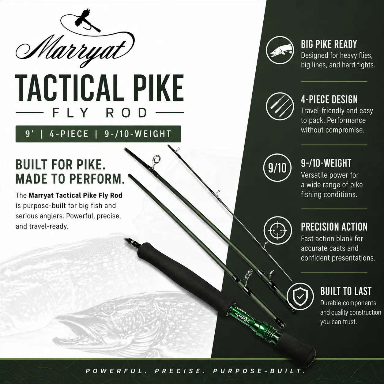 Marryat-Tactical-Pike-Fly-Rod-9ft-10wt-4pc-Fly-Fishing-Rod-SPRITE-Fishing