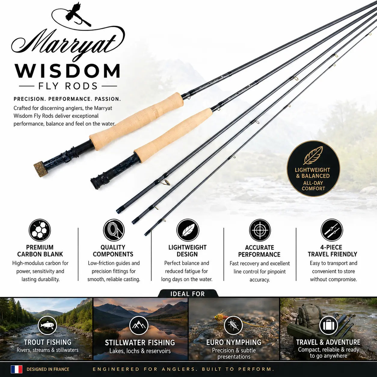 Marryat Wisdom Fly Rods entry level long rods