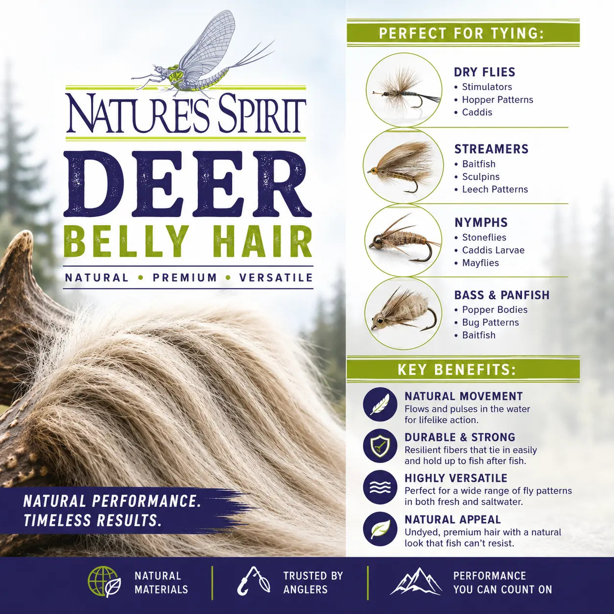 Nature's Spirit Deer Belly Hair for tying Muddlers, Bass Bugs and Hair Spinning