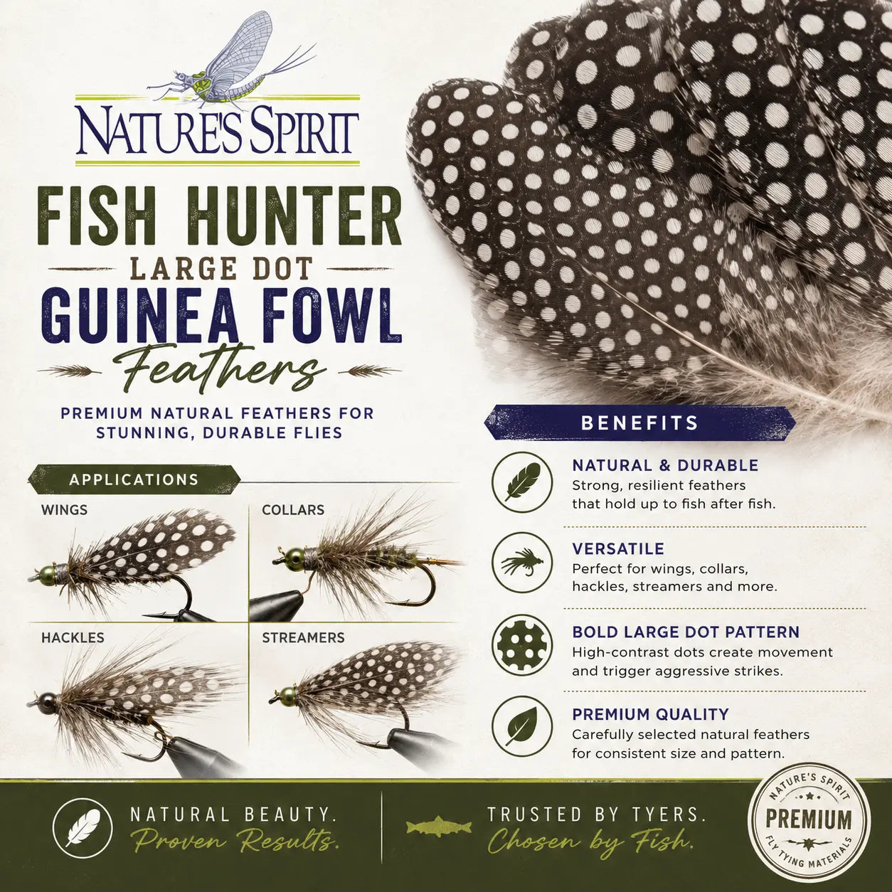 Nature's Spirit FishHunter Large Dot Guinea Fowl Feathers