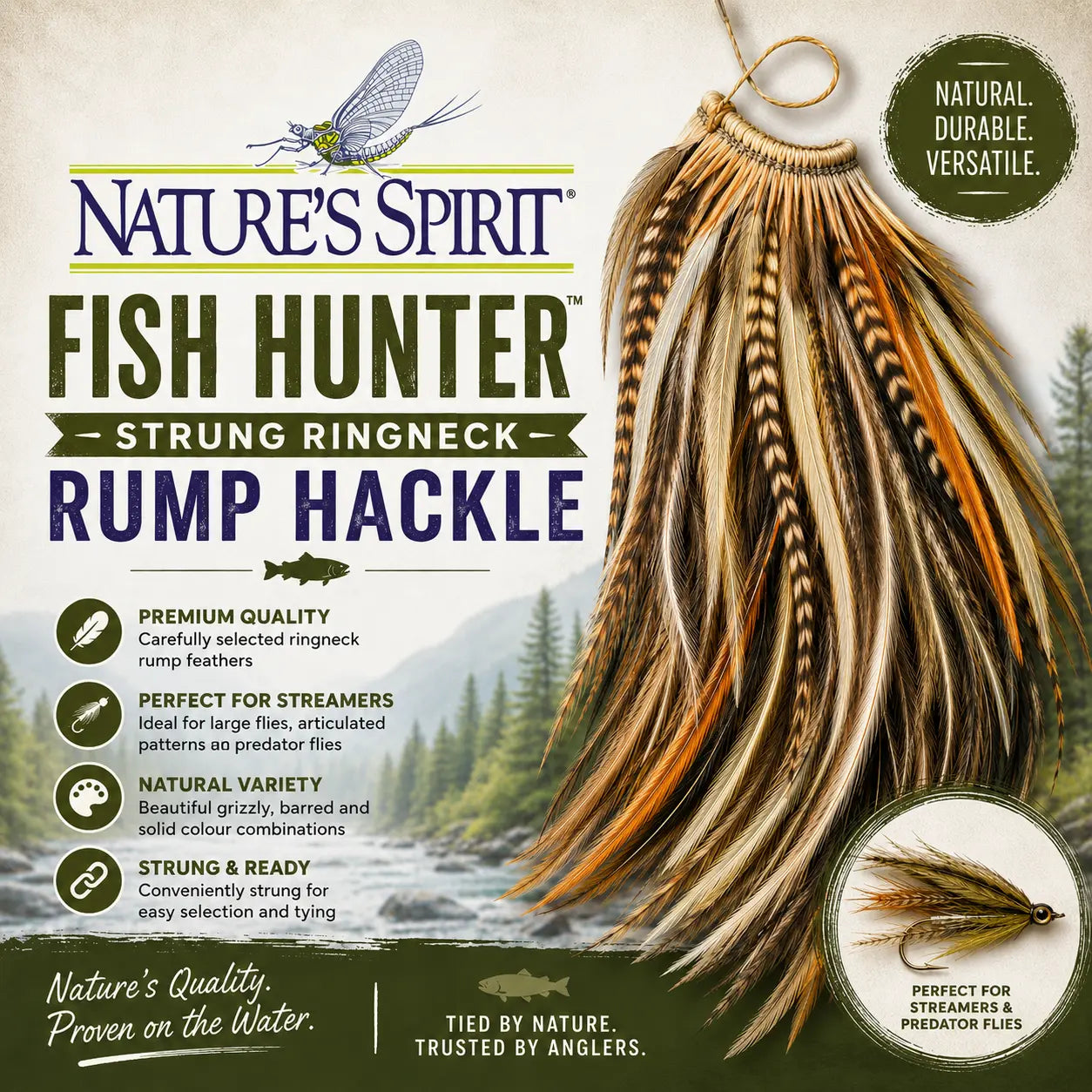Nature's Spirit Fish Hunter Strung Ringneck Rump Hackle