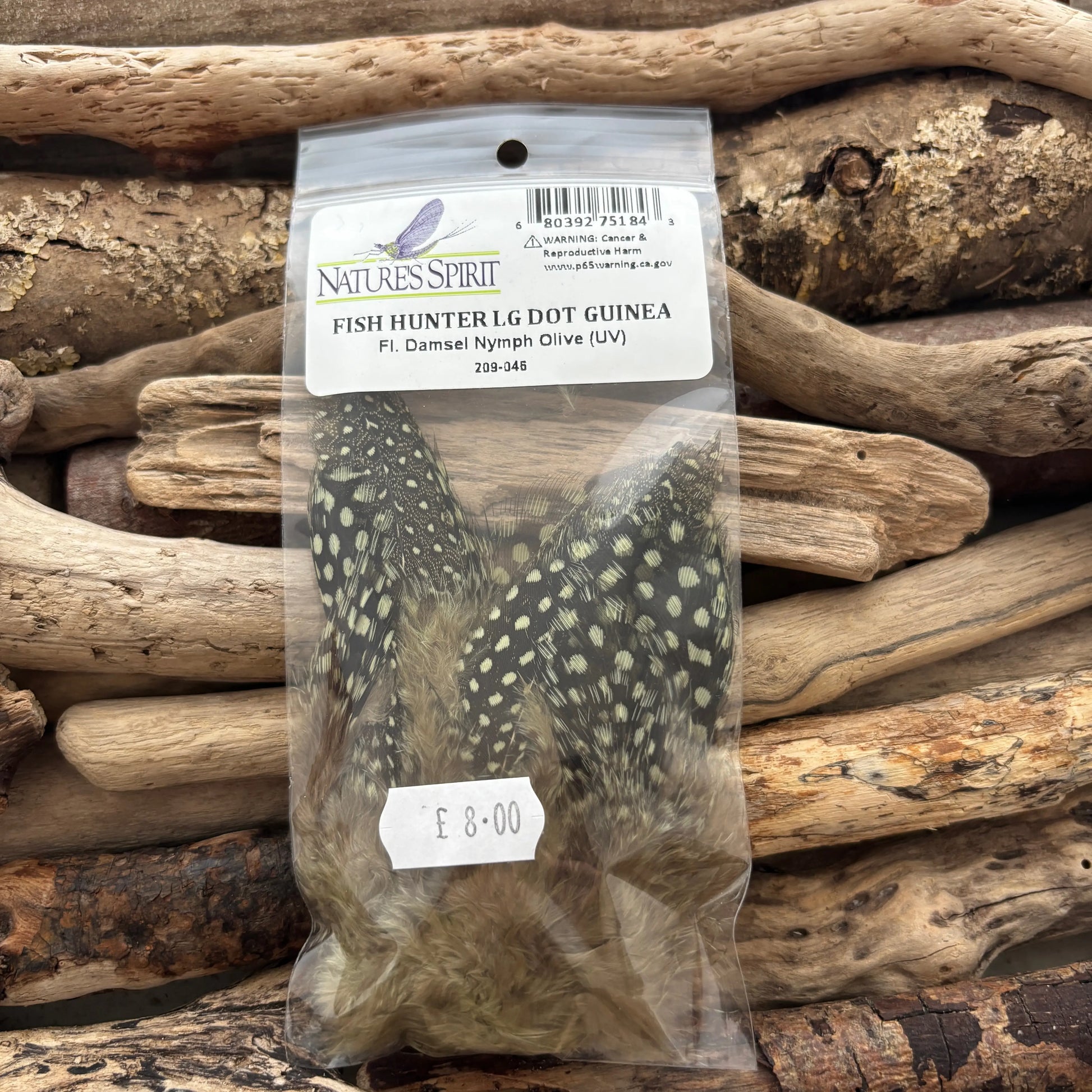 Natures-Spirit-Fish-Hunter-Large-Dot-Guinea-Feathers-Damsel-Nymph-Olive-SPRITE-Fishing