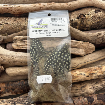 Natures-Spirit-Fish-Hunter-Large-Dot-Guinea-Feathers-Damsel-Nymph-Olive-SPRITE-Fishing