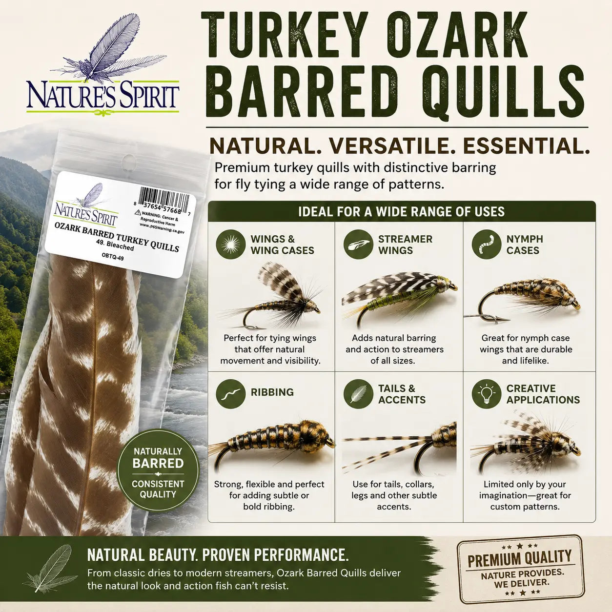 Nature's Spirit Ozark Barred Turkey Quills | Premium Fly Tying Material