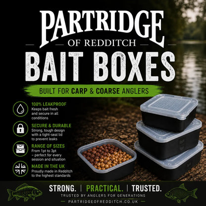 Partridge Bait Tubs for Worms, Maggots, even storage when Coarse & Carp Fishing