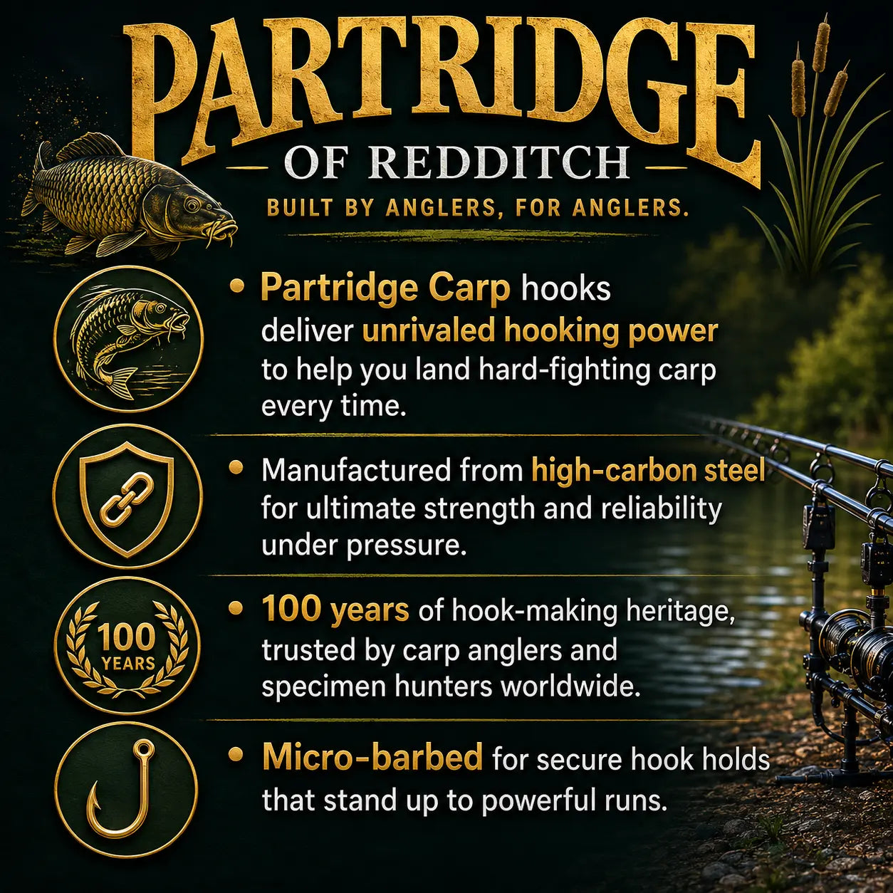 Partridge F1B Barbless Boilie Short Carp Hook - 10 Hooks