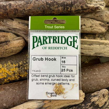 Partridge Heritage K4AG Gold Grub Hook for Grayling and Trout Shrimp Patterns SPRITE Fishing