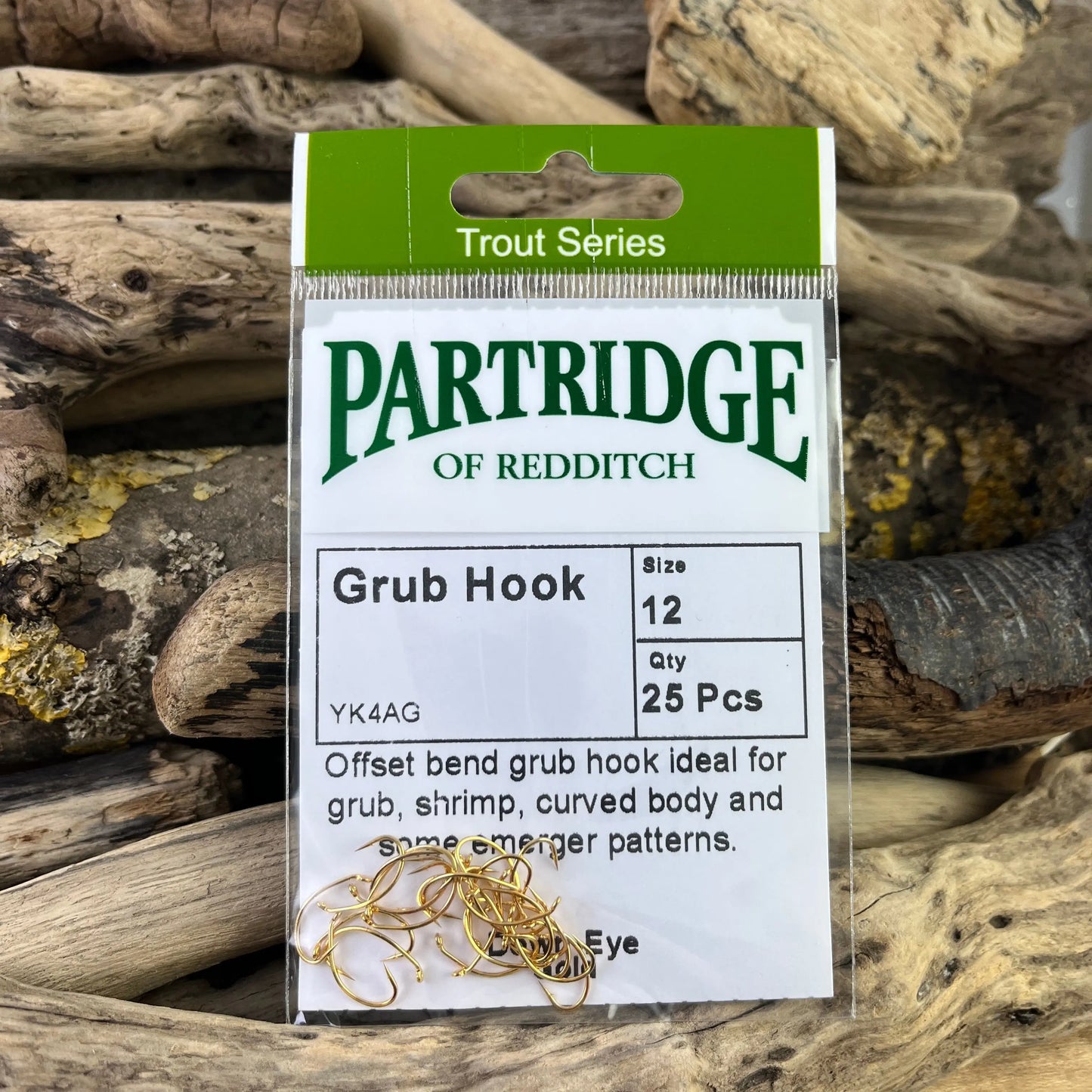 Partridge Heritage K4AG Gold Grub Hook for Grayling and Trout Shrimp Patterns SPRITE Fishing