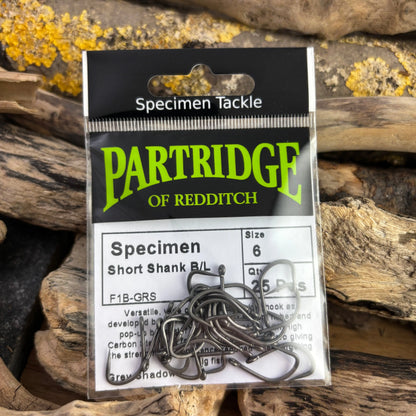 Partridge Specimen F1B Short-Shank Barbless Boilie Hook SPRITE Fishing