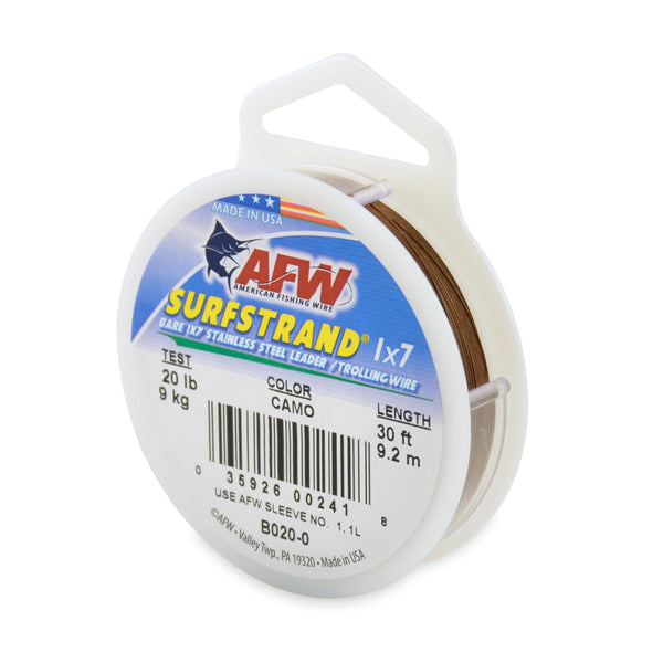 American fishing Wire - Surfstrand, Bare 1x7 Stainless Steel Leader Wire, Camo, 30 ft / 9.2 m