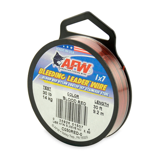 American fishing Wire - Bleeding Leader Wire, Nylon Coated 1x7 Stainless Steel Leader Wire, 30 lb / 14 kg test, .024 in / 0.61 mm dia, Red, 30 ft / 9.2 m