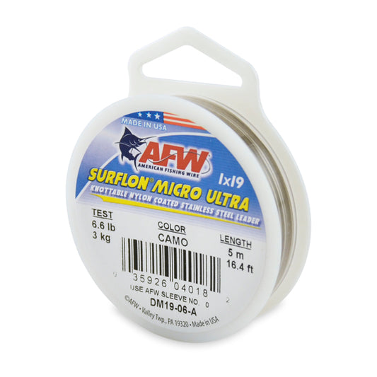 American fishing Wire - Surflon Micro Ultra, Nylon Coated 1x19 Stainless Steel Leader Wire, Camo, 16.4 ft / 5 m