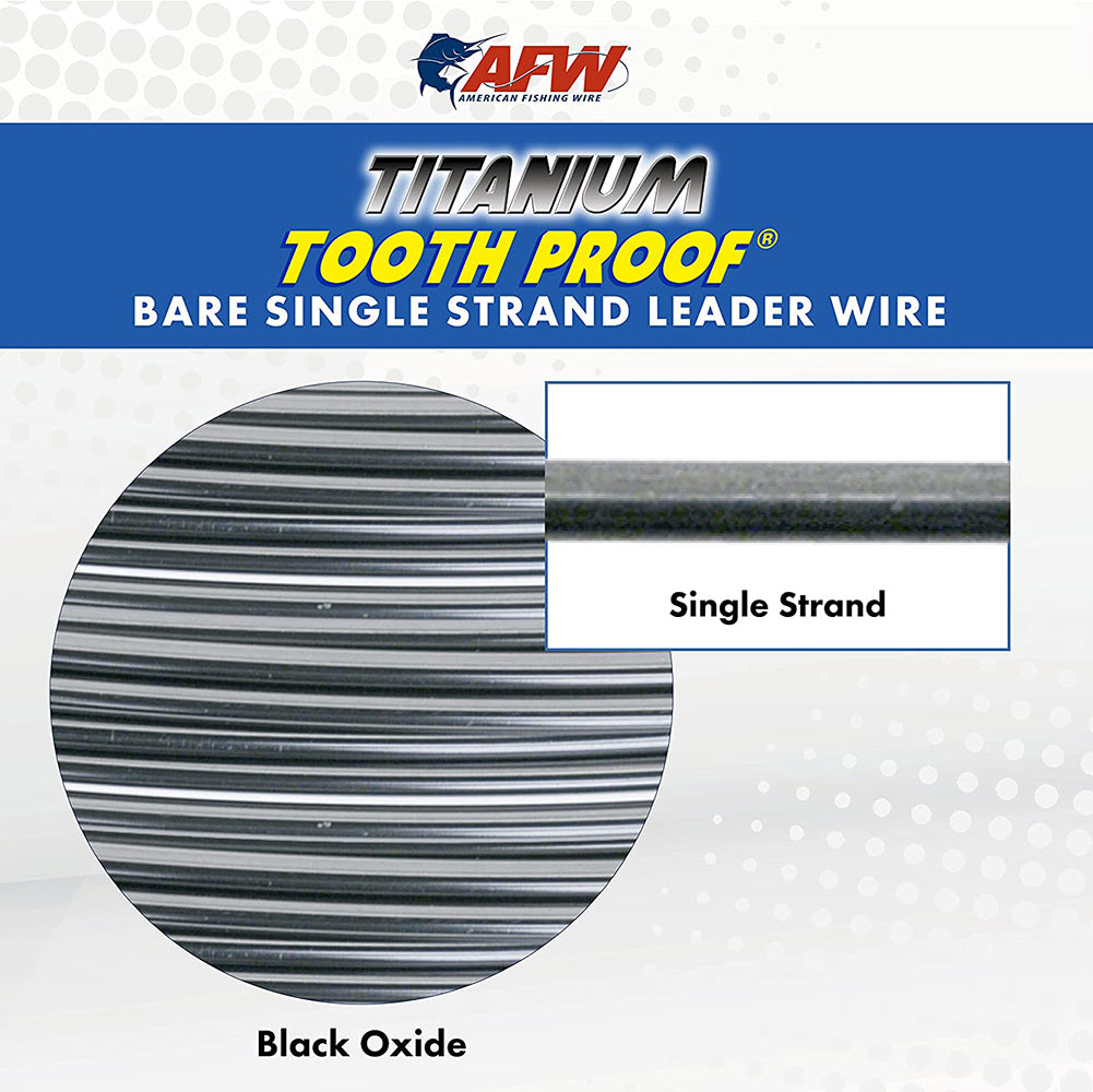 American fishing Wire - Titanium Tooth Proof, Single Strand Leader Wire, Black Oxide, 15 ft / 4.6 m